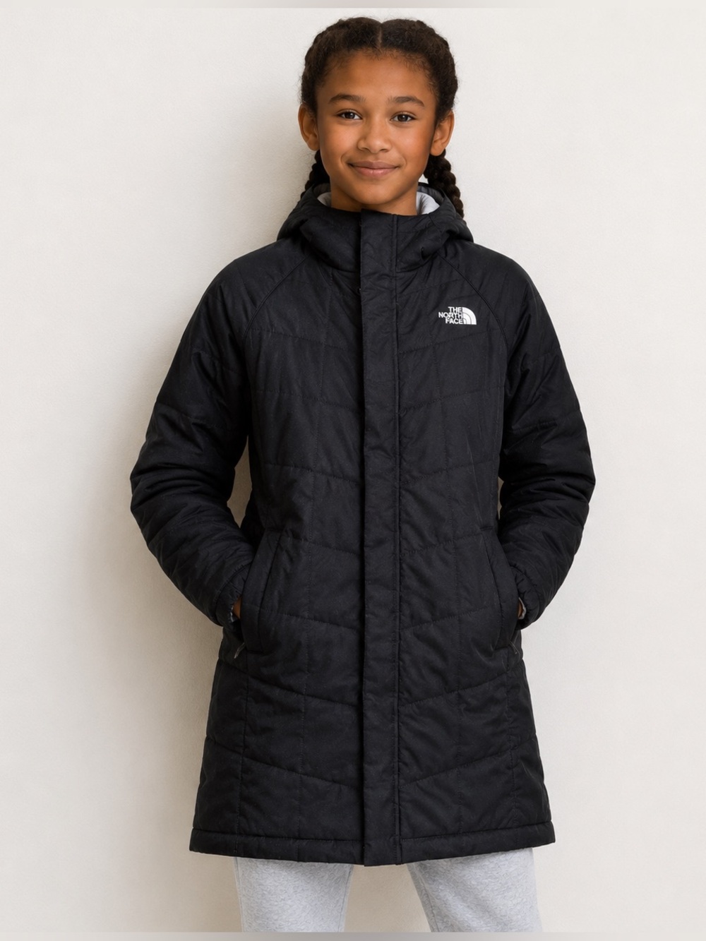 The North Face Black Quilted Hooded Long Jacket